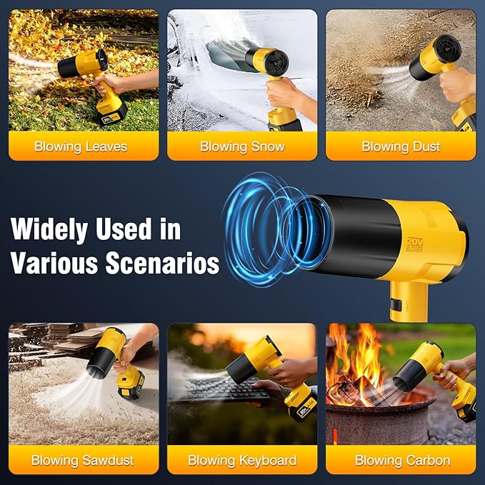 Leaf Blower Cordless, Handheld Leaf Blower with 2 Battery and Charger, 6 Speed Modes, Lightweight Blower for Patio, Lawn, Yard, Dust, Blowing Leaves,Yellow