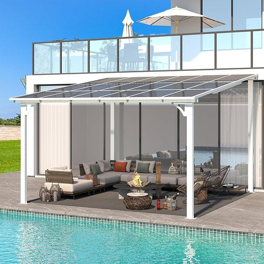 AECOJOY 12' x 12' Gazebo in White, Large Outdoor Wall Mounted Gazebos on Clearance, Patio Lean to Gazebo Metal Awnings for Decks,Patio, Porch, Backyard and More