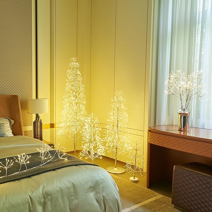 LITBLOOM Lighted Silver Starburst Tree 576 Heavy Duty LED Lights, Twig Tree with Lights 4FT for Home Fireplace Living Room Christmas Decoration Indoor Outdoor