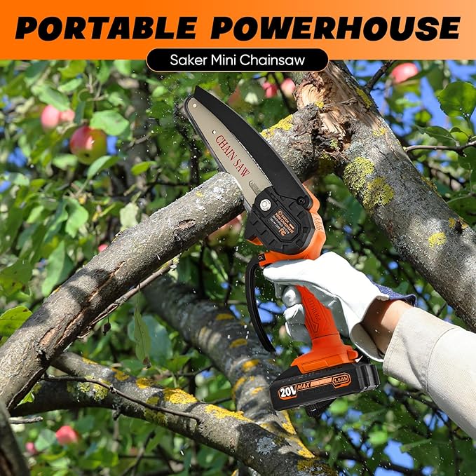 Saker Mini Chainsaw|6 Inch Chainsaws[2025 Upgraded]|Mini Cordless Electric Chain Saw|Small Handheld Portable Chain Saws Battery Powered Saws for Tree Trimmer and Garden,Christmas Gifts
