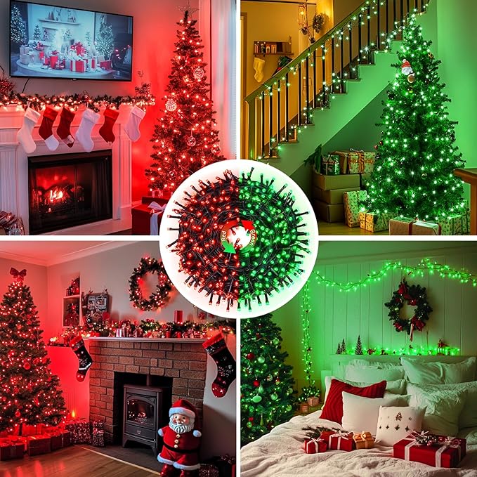 JMEXSUSS 200 LED Christmas Lights Outdoor, 66ft Red and Green String Lights with Remote, Connectable Waterproof Color Changing Christmas Lights for Party Yard Halloween Xmas Decor
