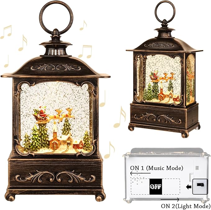 Christmas Decorations Christma Lanterns,Christmas Snow Globe Lantern-with USB+ Music Christmas Water Lantern Snow Globe Portable Creative Cute Christma Decorations and Charming Gifts