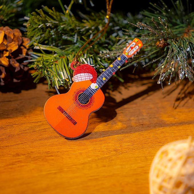 Guitar Ornament – Christmas Tree Ornament for Guitar Players, Wooden Guitar Christmas Ornament Gift for Men, Gifts for Guitar Lovers
