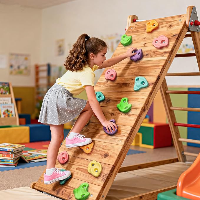 TOPNEW 18PCS Climbing Holds for Kids, Rock Wall Climbing Kit with Hardware for Indoor and Outdoor Climbing Wall, Soft Color
