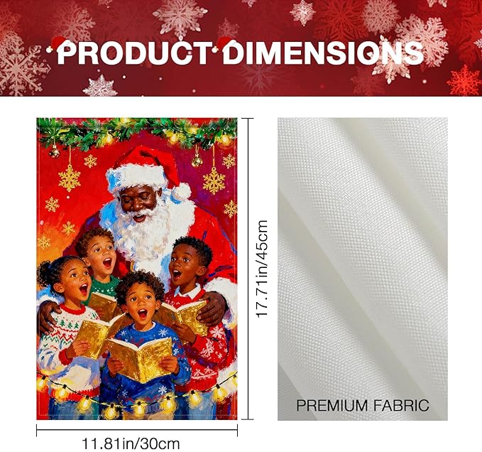 Merry Christmas African American Black Santa Garden Flag 12x18 Inch Double Sided Santa with Children Choir Red Snowflake Holiday Flags Outdoor Winter Yard Banner Welcome Flag Decor