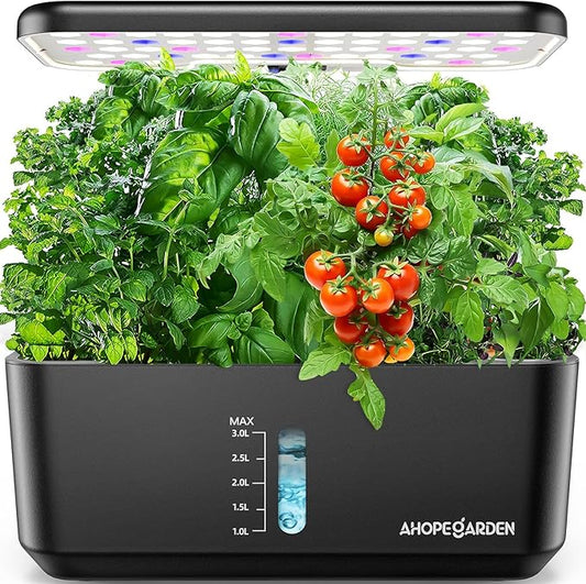 Ahopegarden Indoor Garden Hydroponics Growing System: 10 Pods Plant Germination Kit Herb Vegetable Growth Lamp Countertop with LED Grow Light - Hydrophonic Planter Grower Harvest Lettuce