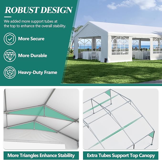 GARTOO 20' x 40' Canopy Party Tent - Heavy Duty Outdoor Wedding Gazebo with 4 Sand Bags, Event Shelter Canopy for Outdoor Event, Wedding, Birthday Party