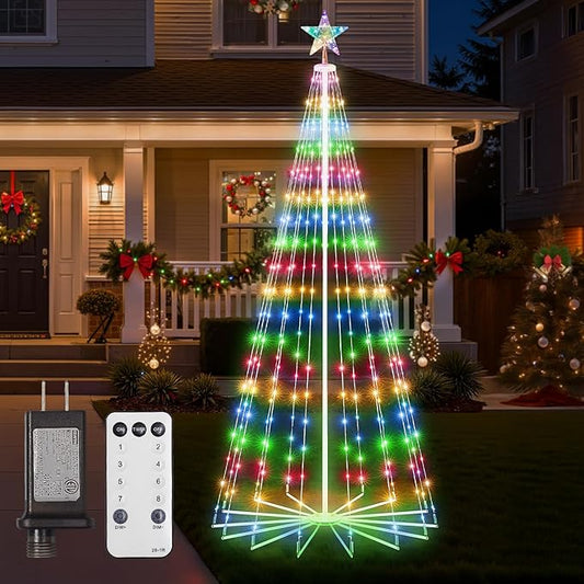 Christmas Cone Tree Light, 7ft 295 LED Light Show Christmas Tree with 8 Modes Timer Remote, Dimmable Artificial Christmas Tree for Porch Yard Patio Indoor Outdoor Xmas Holiday Decor, Multicolor