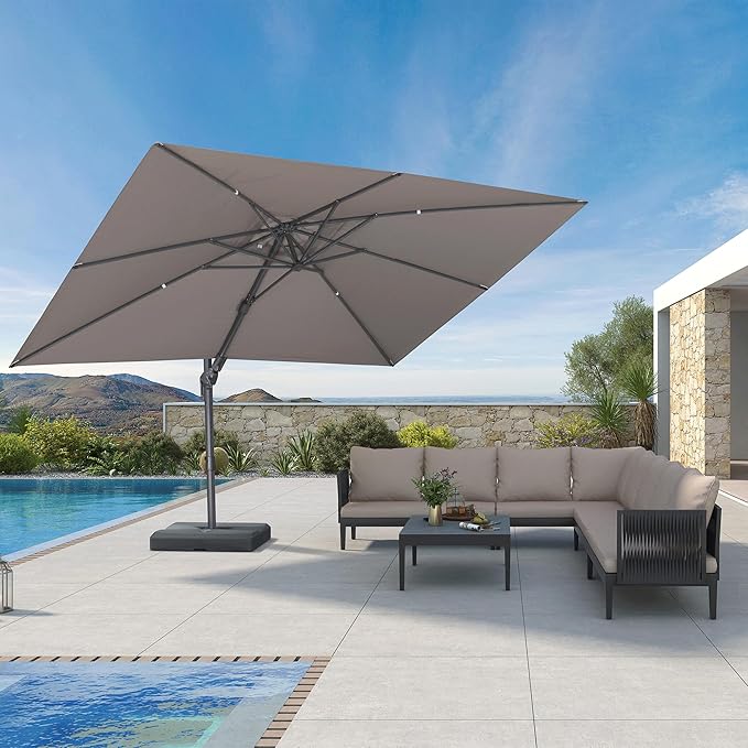 PURPLE LEAF 9' X 12' Left-right Tilting Outdoor Patio Umbrella Swivel Offset Cantilever Heavy Duty Rectangle Aluminum Umbrella with UV Resistant for Deck Pool Patio Backyard, Ash Mocha