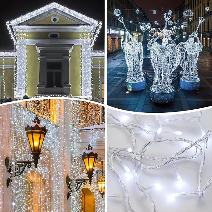 kemooie 500 LED White Christmas Lights, 164 FT 8 Lighting Modes Christmas Fairy Lights, Plug in Waterproof Extra Long Fairy Light for Outdoor Birthday Wedding Party Garden Balcony Decoration (White)