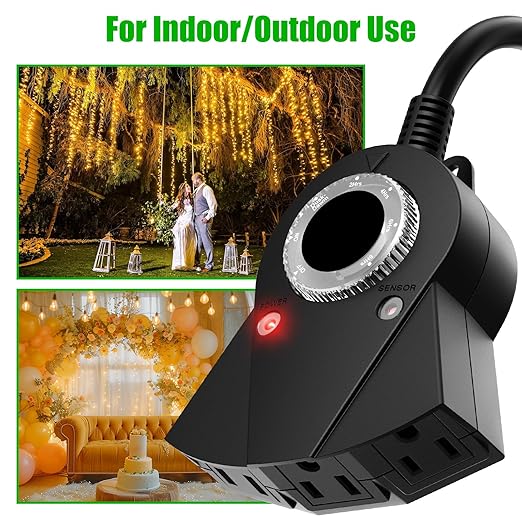 Outdoor Light Sensor Timer, 24 Hours Heavy Duty Waterproof Outlet Timer with 2, 4, 6 or 8 Hours Countdown Mode, 3 Grounded Electrical Outlet for Home Backyard Garden (2 Pack)