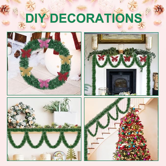 2 Pcs 50 Foot Christmas Garland for Indoor and Outdoor Decor -Thick & Fluffy Artificial Greenery Soft Garland for Fireplace, Staircase, Holiday & Wedding Decoration