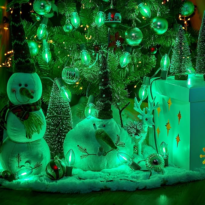 Brightown 25 Pack C9 LED Christmas Light Bulbs, Green Plastic C9 Shatterproof LED Bulbs Replacement for Christmas String Lights, E17 Intermediate Base, Commercial Dimmable Holiday Bulbs