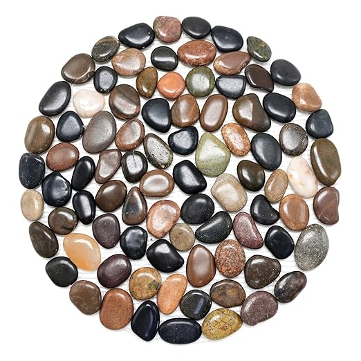 10in River Rock Stepping Stones Set - 6 Pack | Polished Pebble | Long-Lasting PVC Mesh Backing | Perfect for Garden Paths and Lawns Outdoor Landscaping Decoration | Mixed Circle