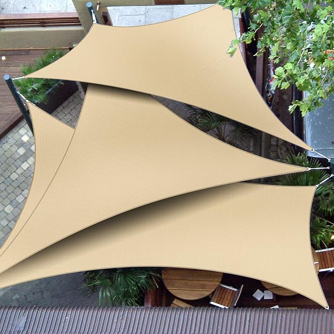 Patio Paradise 20' x 20' x 19'10" Sun Shade Sail Triangle Canopy, Permeable Shade Cloth Fabric Sunlight Block Patio Cover HDPE Deck Awning for Outdoor Backyard Pergolas Roof Shading, Sand