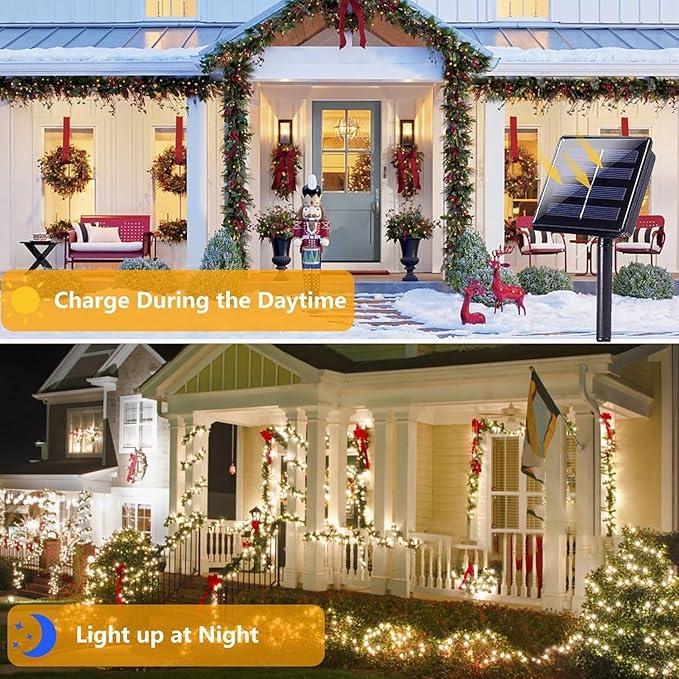 6 Pack 270FT Solar Christmas Lights Outdoor Waterproof, Super Bright 480 LED Solar String Lights with 8 Lighting Modes, Green Wire Solar Twinkle Tree Lights for Outside Xmas Party(Warm White)