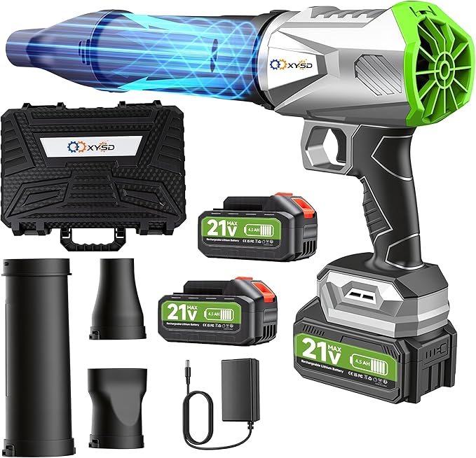 Cordless Leaf Blower, Turbo Jet Blower, 800,000 RPM Handheld Leaf Blower with 2x4500mah Batteries & Charger, Electric Leaf Blowers for Patio Cleaning, Lawn Care, Leaves, Dust (Gray-Green)