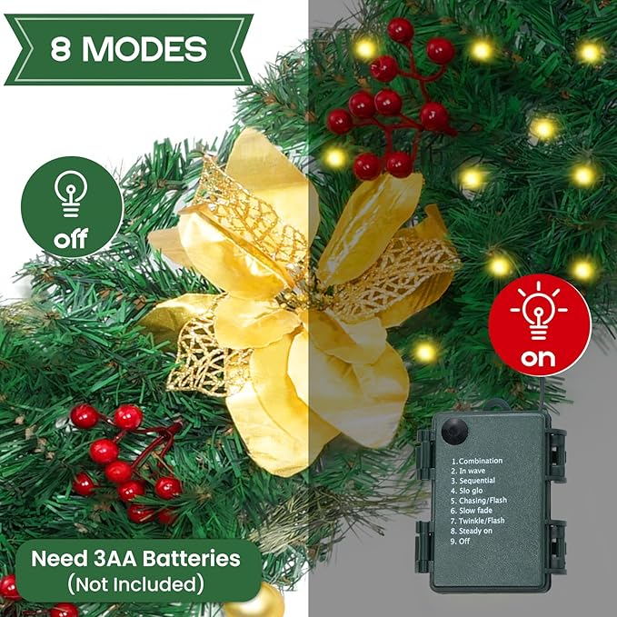 Christmas Garland with Lights, 6 Ft Real Touch Winter Pine Garland, Green Artificial Greenery Garland for Table, Table, Stairs, Door, Christmas Decor for Home Wedding Fireplace Party (One Pack)