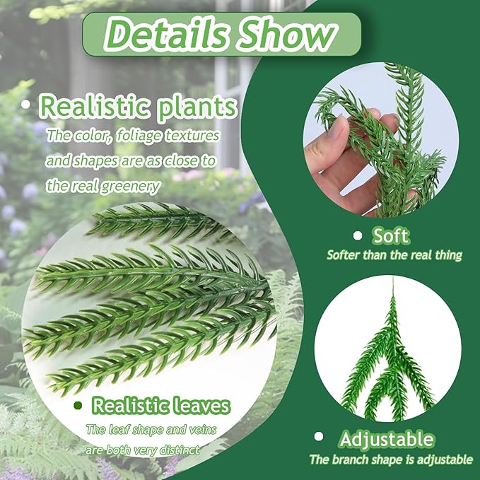 Grever 6 Feet Christmas Artificial Norfolk Pine Garland Real Touch Fake Evergreen Greenery Garland for Indoor Outdoor Fireplace, Mantle, Door, Windows, Table, Stairs, Wall, Wedding and Holiday Decor