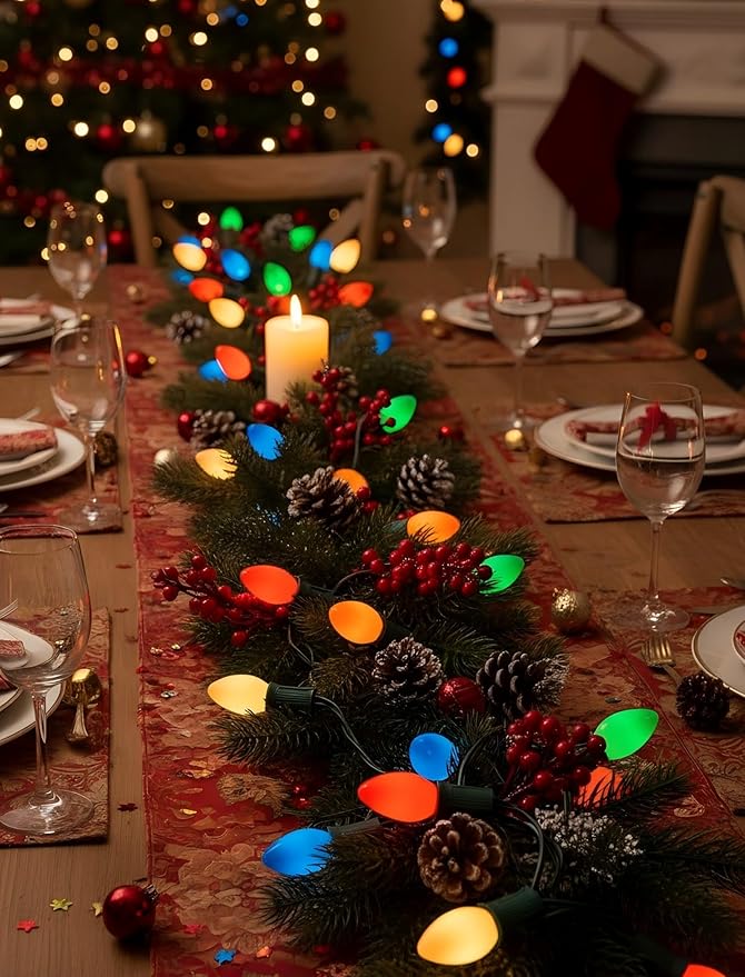 C7 LED Vintage Christmas Lights 25FT Outdoor String Lights – Multicolor Shatterproof and Waterproof LED Christmas Lights with 27 Bulbs (2 Spares) for Porch, Patio, Tree, and Garden Holiday Decor
