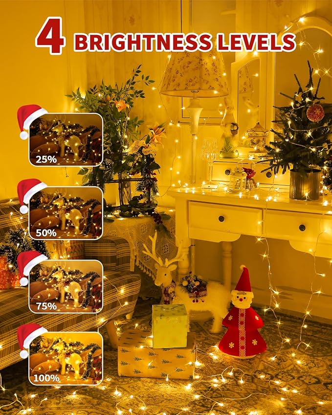 Christmas Lights String Outdoor Indoor, 300 LED 108FT Warm White Xmas Tree Decorations Lights, Plug in Twinkle Fairy Light with Remote Timer Dimmable for Room Yard Holiday Party Wedding Camping Decor