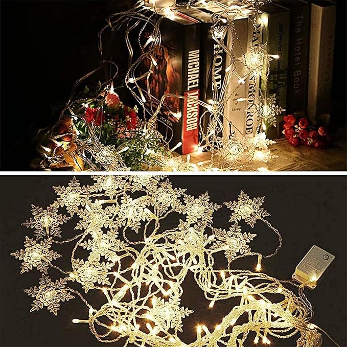 LED Christmas Curtain Lights,Snowflake Lights Decorations with Remote Control,USB Powered 24 Snowflakes 120 LEDs Window String Lights with 8 Modes Decor Christmas Wedding Party Wall Home Decor