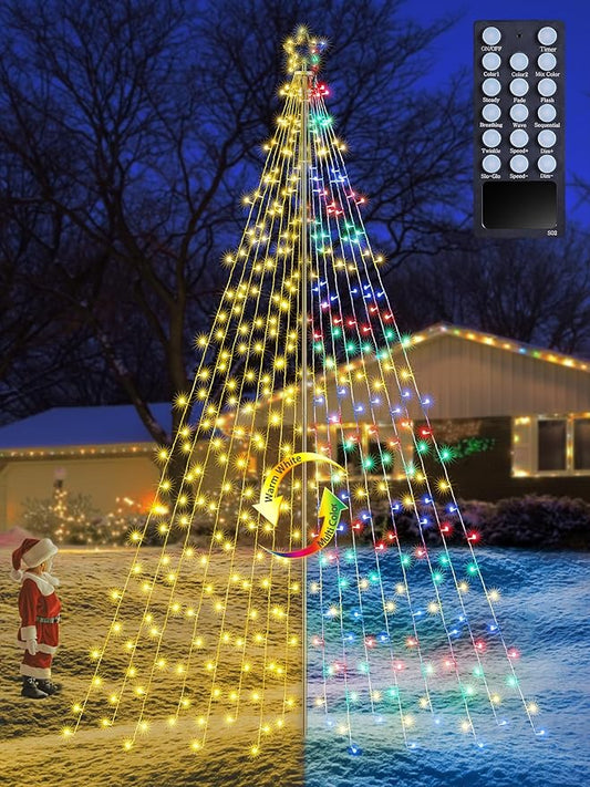 Flacchi 16 FT 664 LED Star String Lights Outdoor - Pole Set with Remote, Multiple Lighting Modes, Timer, and Waterproof Feature for Ultimate Holiday Decor (Warm White & Multicolor)
