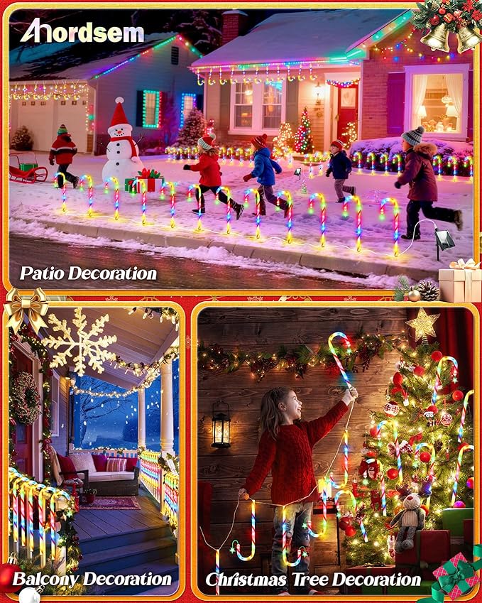 Anordsem Solar Christmas Decorations Outdoor: 21" Candy Cane Stake Lights 12 Pack - Waterproof LED 8 Colorful Lighting Models for Yard Garden Pathway Xmas Decor - 2026 New Year Gifts for Homeowners