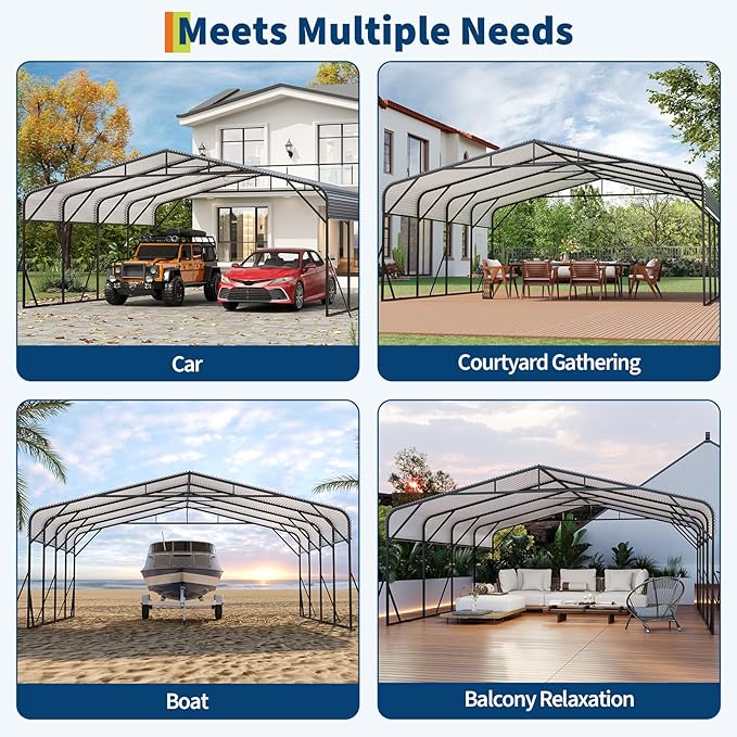GAOMON Metal Carport, Carport with Reinforced Base and Galvanized Steel Roof, Heavy Duty Garage Car Shelter Shade, Outdoor Car Port Canopy for SUV, Truck, Boats, 20x20 FT