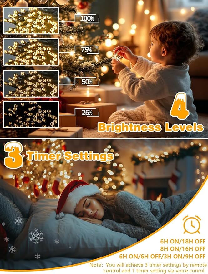 Voice Controlled Christmas Lights with Remote, 165 FT 500 LED String Lights Indoor Outdoor with 12 Modes 3 Timers, Dimmable Twinkle Light Plug in Waterproof for Xmas Tree Party Decor, Warm White