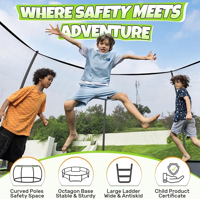 BCAN 8FT 10FT 12FT 14FT 15FT 16FT Recreational Trampoline with Enclosure for Kids Adults, ASTM Approved, Outdoor Trampolines with Ladder for Kids