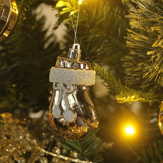 ROSELEAF 132-pc White with Blue Accents Traditional Christmas Tree Ornament Set - Shatterproof Plastic Hanging Ornaments for Christmas, Anniversary, Wedding