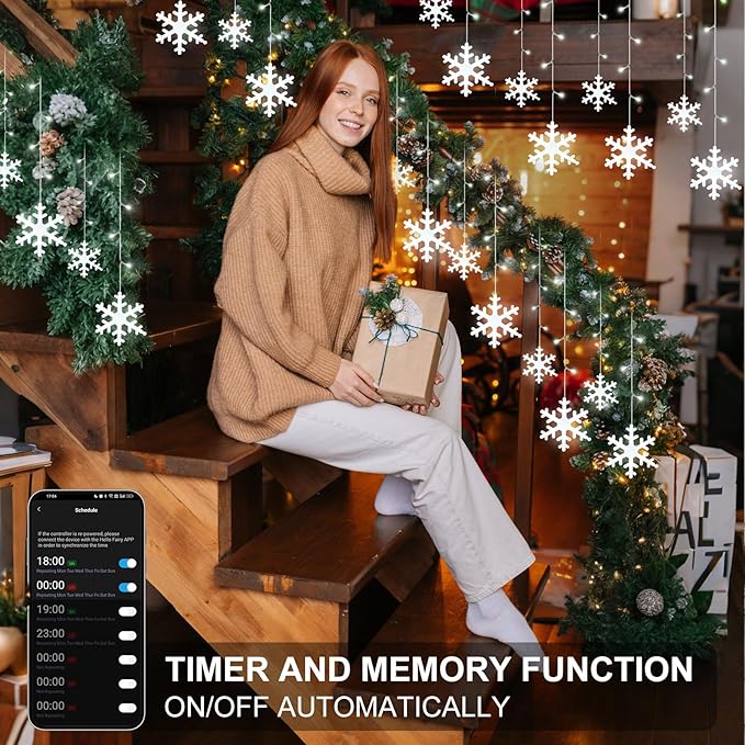 Smart Christmas Snowflake Icicle Lights, 16.4FT 192 LED 16 Drops, APP Remote Control Plug in 16 Million Colors, Curtain Lights Connectable, Xmas Decorations with Timer & Music Sync for Indoor Outdoor