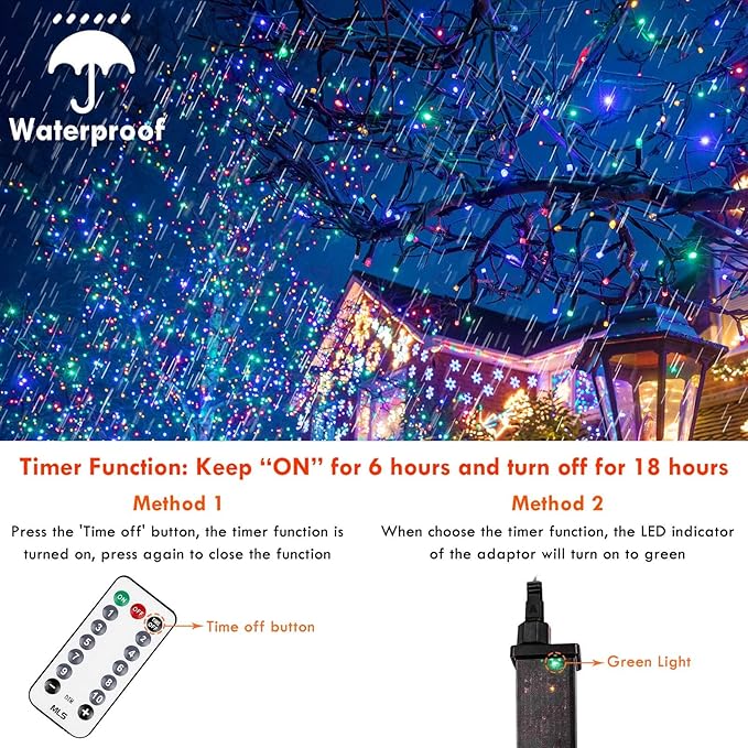 75.8 FT 200 LED Color Changing Christmas String Lights with Remote & Timer & Memory Function, 9 Lighting Modes Waterproof Twinkle Lights for Xmas Tree Holiday Party Garden (Cool White & Multicolor)