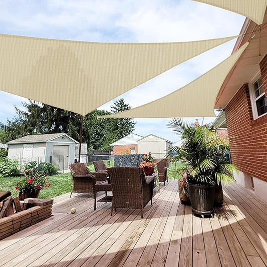 Patio Paradise 7' x 7' x 7' Sun Shade Sail Triangle Canopy Shade Cloth Fabric Sunlight Block Patio Pergola Cover HDPE Deck Awning for Outdoor Backyard Roof Shading, Beige