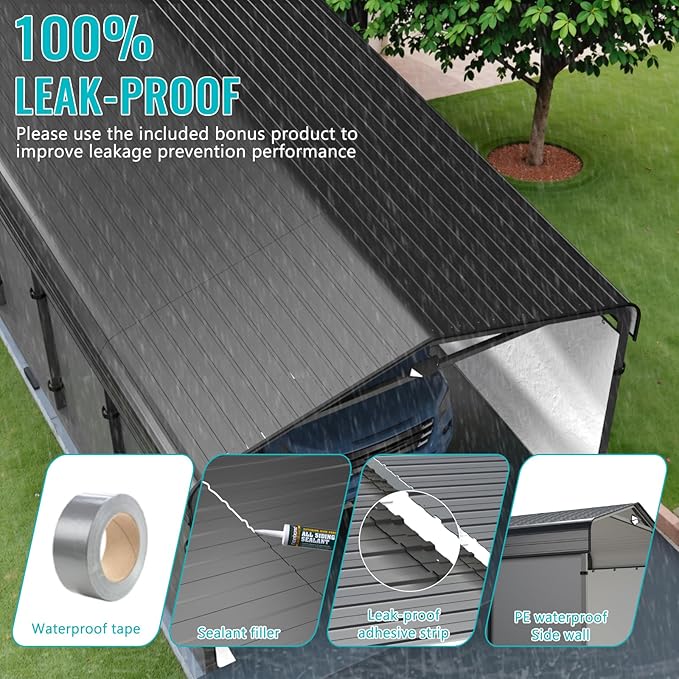12x20 Metal Carport, Heavy Duty Car Carport Canopy, Galvanized Steel Roof Car Tent Garage, CarPorts with Removable Polyethylene Sidewalls