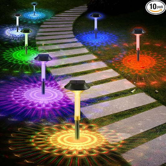 ALEPOD Color Changing Solar Pathway Lights - 10 Pack IP68 Waterproof with 7 RGB Modes for Halloween & Christmas Yard, Garden, Walkway, Pathway, Backyard, Lawn Decoration