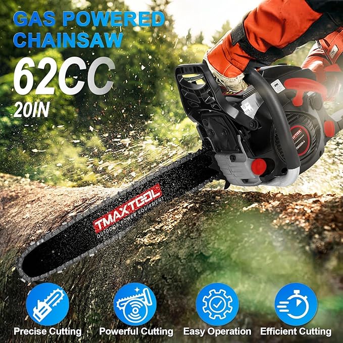 62cc Gas Chainsaw, 3.5-HP, 20 Inch Chain Saw, Gas Powered Chainsaws, 2-Stroke Gasoline Power Chain Saws with Automatic Oiler for Wood Cutting, Easy-Start, Black
