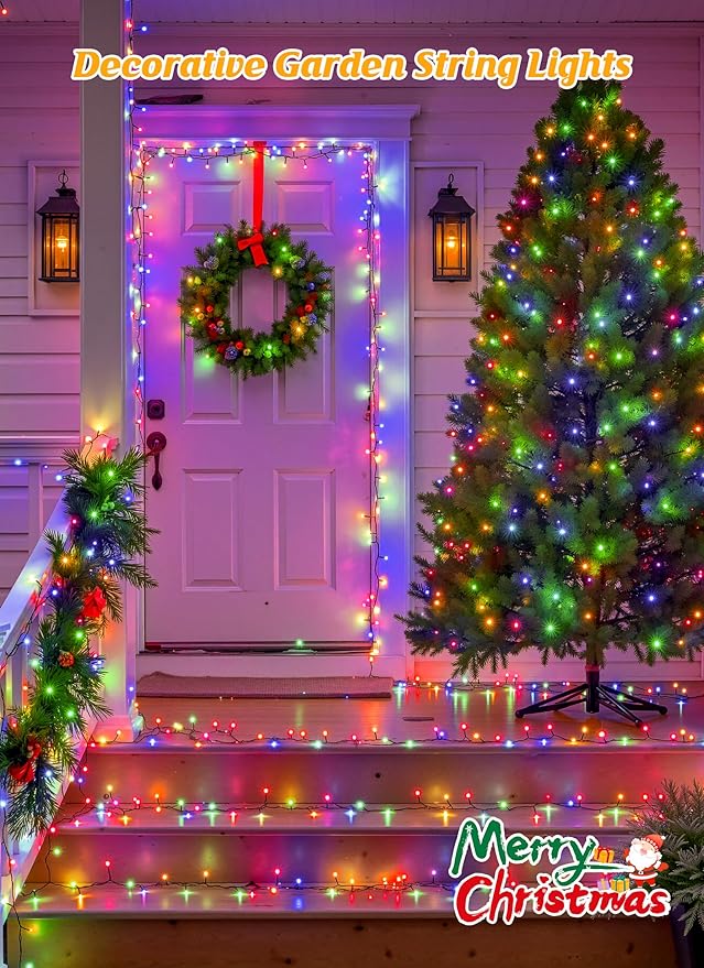 Brightown Solar Christmas Lights Outdoor, 2 Pack Total 92FT 240 LED Solar String Lights Outdoor Waterproof Green Wire with 8 Modes, Solar Fairy Light for Garden Yard Patio Party Decors, Multicolor