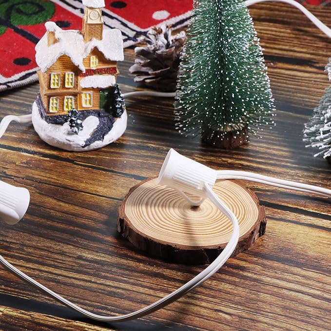 25FT C9 Light String Christmas Stringer, E17 Light Sockets 12" Spacing, C9 Stringer Set White Outdoor String Lights Strand for Wedding Patio Event Lighting Decor, White Wire
