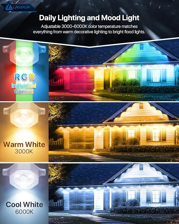 100ft 80led Permanent Outdoor Lights, Outdoor Permanent Lights for House, RGB+IC Color Changing for Year-Round Decor (Halloween/Christmas), IP67 Waterproof & App/Remote Control