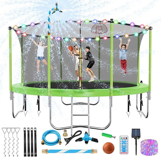 Lyromix Upgraded 16FT 15FT 14FT 12FT 10FT 8FT Trampoline Outdoor with Basketball Hoop and Net, Capacity for 4-6 Kids and Adults