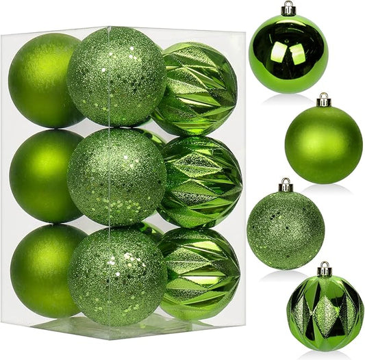 12PCS 3.15" Christmas Ball Ornaments Shatterproof Green Christmas Tree Decorations Xmas Tree Balls Halloween Ornaments Décor