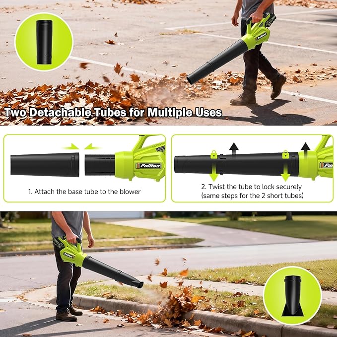 PULITUO Leaf Blower Cordless, 500CFM/ 125MPH Lightweight Cordless Blower with 2X 4.0 Batteries and Fast Charger, Variable Speed Battery Leaf Blowers for Lawn Care, Leaves, Grass, Patio, Yard