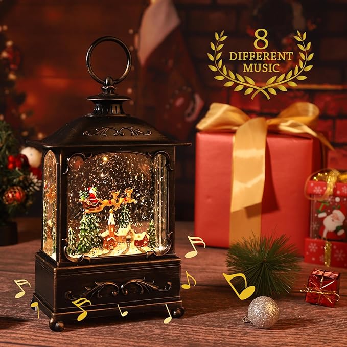 Christmas Decorations Christma Lanterns,Christmas Snow Globe Lantern-with USB+ Music Christmas Water Lantern Snow Globe Portable Creative Cute Christma Decorations and Charming Gifts
