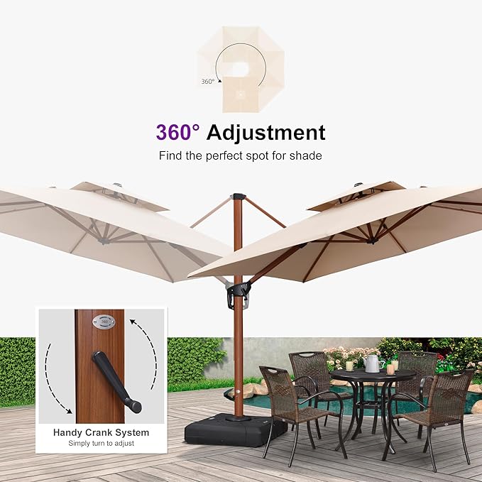 PURPLE LEAF 11' X 11' Patio Umbrella Cantilever Outdoor Umbrellas Square Large Parasol Windproof Sunshade Heavy Duty Sun Umbrellas for Deck Pool Patio Garden, Beige
