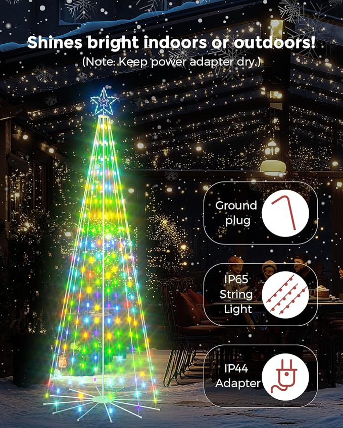12ft Smart Outdoor Lighted Christmas Tree with Sturdy Iron Base, 16 Mil Color Changing, Music Sync, Timer, Group Control, RGB Led Christmas Decorations for Indoor Outdoor