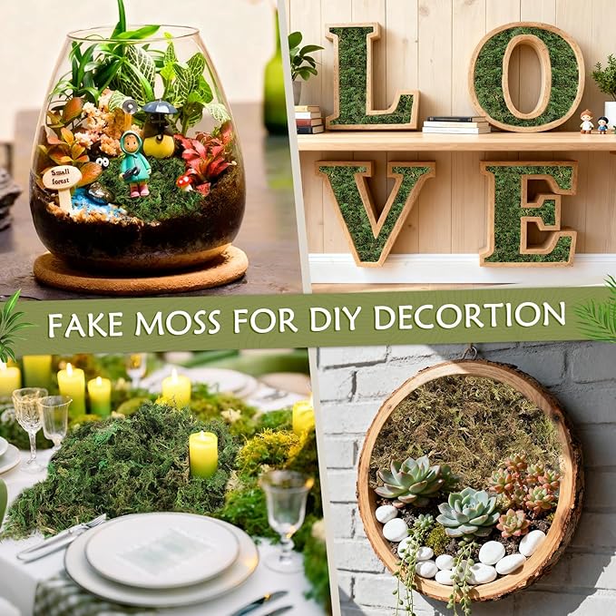 Artificial Moss - 45.86 OZ (1310g) - Premium Fake Moss Versatile for Crafts & Décor - Natural Look, Low Maintenance, Perfect for Fairy Gardens, Terrariums, Wedding Decor & Faux Potted Plants