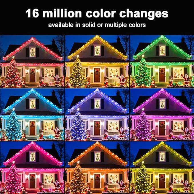 520 LED RGB 120+ Modes Christmas Lights 170FT Color Changing LED String Lights Plug in Dimmable & Timer IP44 Waterproof Outdoor Twinkle Lights for Bedroom Tree Party Christmas Tree Decor