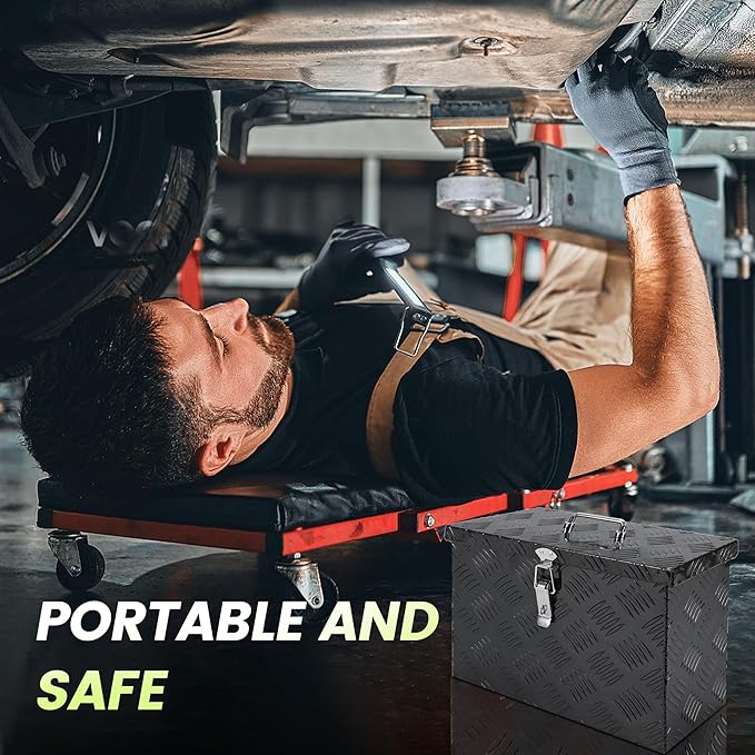 16 Inch Aluminum Tool Box, Truck Bed Storage Tool Organizer with Top Handle for Truck Trailer Pickup RV 16X7.5X10 Black